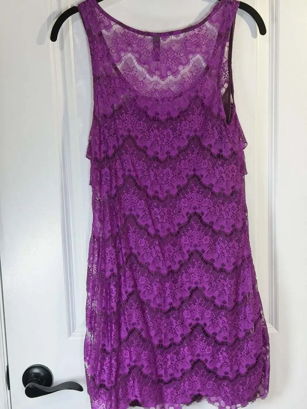 Free People Purple Lace Ruffle Shift Dress size 0 Sleeveless Scalloped hem